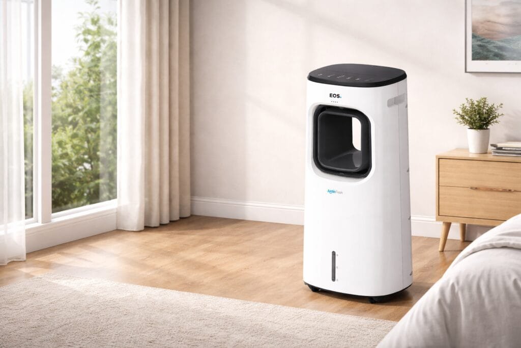 Climatizador de ar silencioso para dormir em quarto confortável, ideal para noites mais frescas e tranquilas