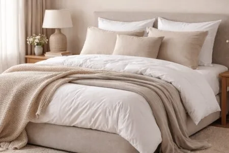 Enxoval de cama: como escolher acessórios e roupa de cama ideais para dormir melhor Enxoval de cama completo com roupa de cama e acessórios organizados sobre a cama