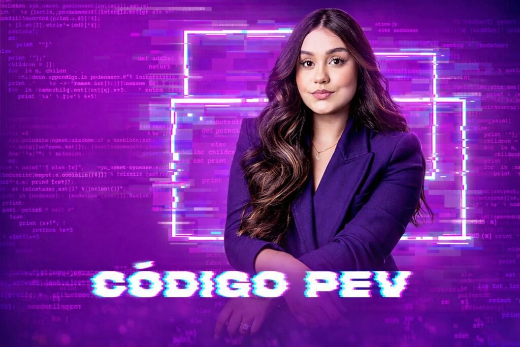 Código PEV da Clara Siqueira apresentado em arte promocional com fundo tecnológico e elementos de programação, representando o curso sobre crescimento e vendas no Instagram.